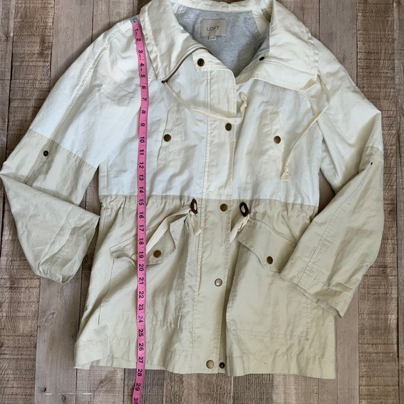 LOFT Anorak Jacket Neutral Linen Cotton Colorblock Drawstring Waist SZ XS (S) - Picture 9 of 13